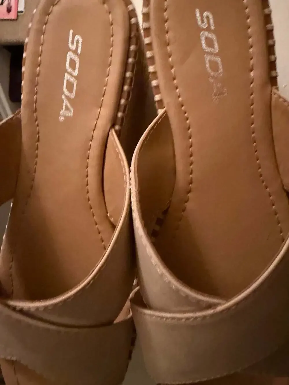 Soda Women Beige Criss Cross Platform Espadrille Wedge Sandals